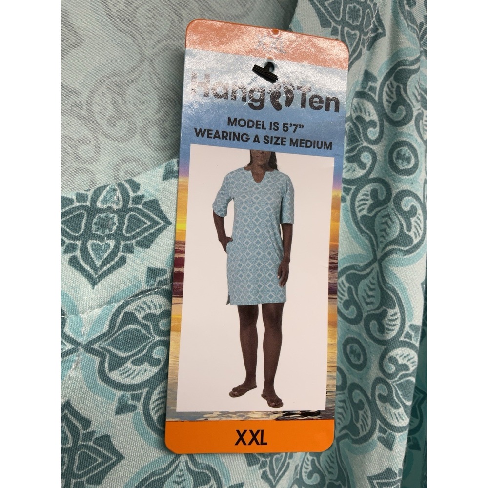 HANG TEN Women's 2XL Blue AQUA MEDALLION Sun Dress UPF 50+ Moisture Wicking NEW - Picture 6 of 9